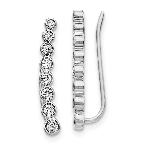 14k White Gold Diamond Graduated Ear Climber Earrings