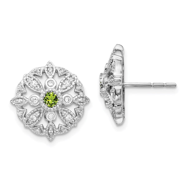 14k White Gold Diamond & Peridot Fancy Earrings