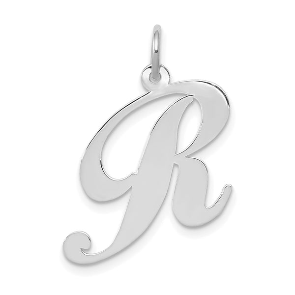 14k White Gold Large Fancy Script Initial R Charm