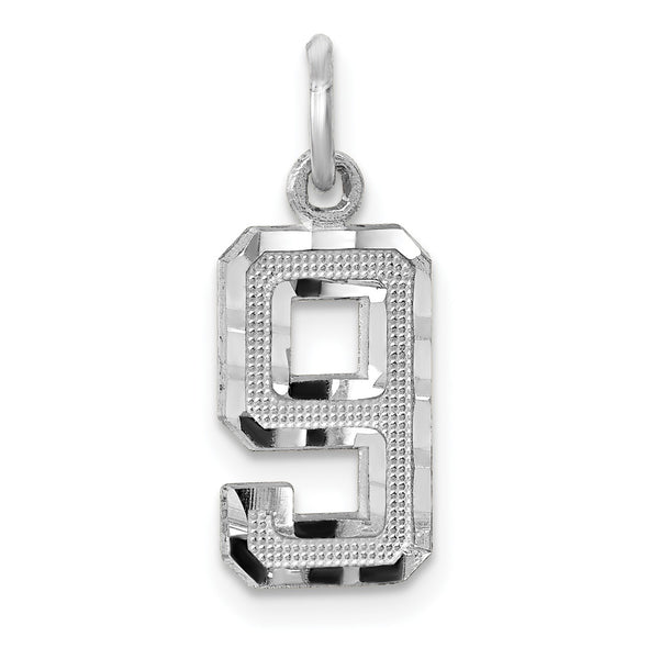 14kw Casted Small Diamond Cut Number 9 Charm