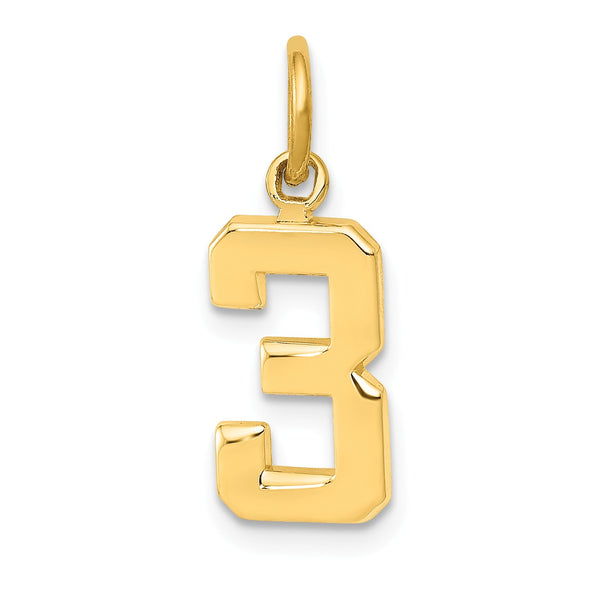 14ky Casted Small Polished Number 3 Charm