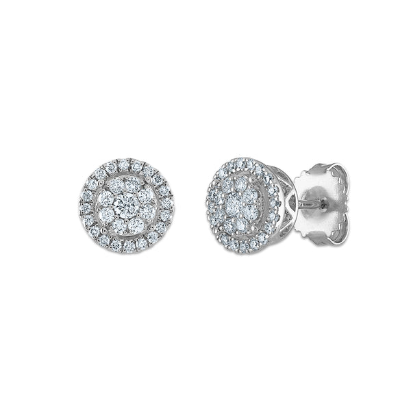 Signature 1/2 CTW Diamond Halo Stud Earrings in 14KT White Gold