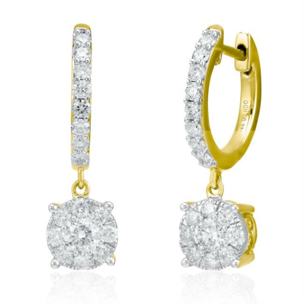 Signature 1 CTW Diamond Drop & Dangle Cluster Earrings in 14KT Yellow Gold