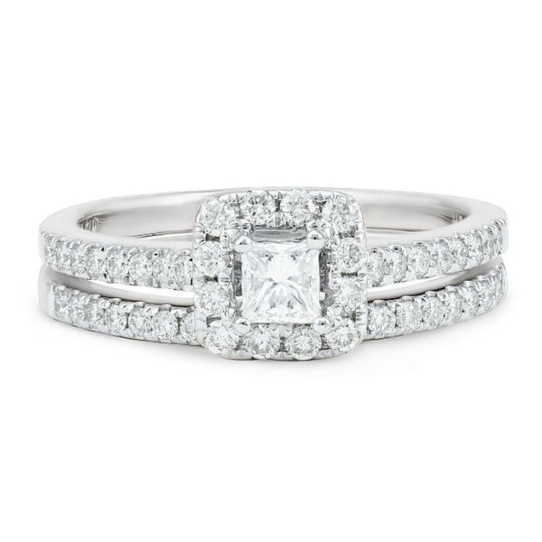 Signature 3/4 CTW Diamond Halo Bridal Set Ring in 14KT White Gold
