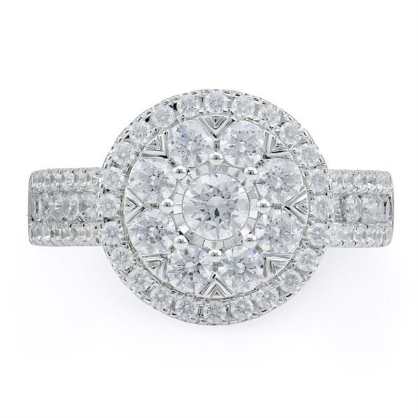 Signature 1 1/2 CTW Diamond Cluster Engagement Ring in 14KT White Gold