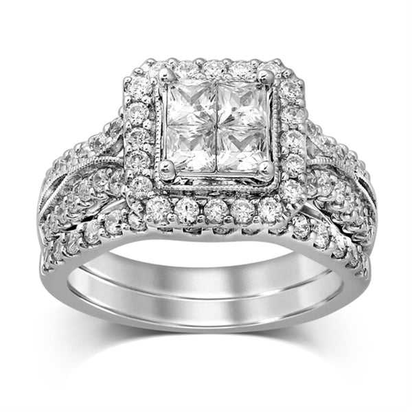 Signature 1-1/2 CTW Diamond Halo Bridal Set Ring in 14KT White Gold
