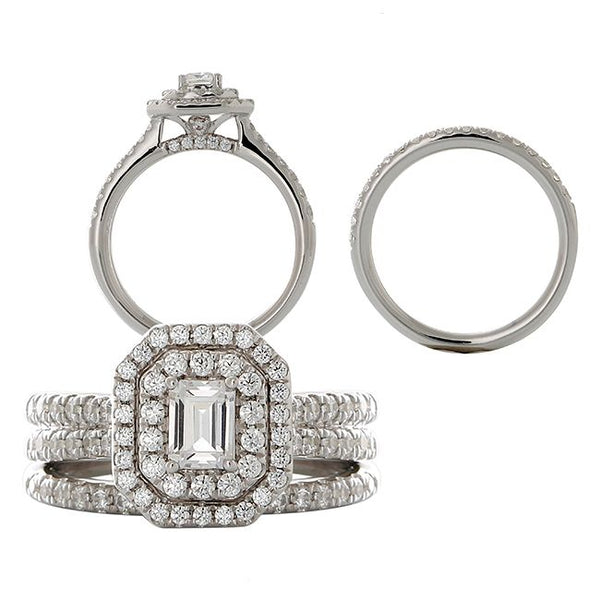 Signature 1-1/2 CTW Diamond Halo Bridal Set Ring in 14KT White Gold