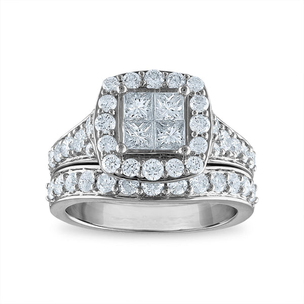 Signature 2 CTW Diamond Halo Bridal Set Ring in 14KT White Gold