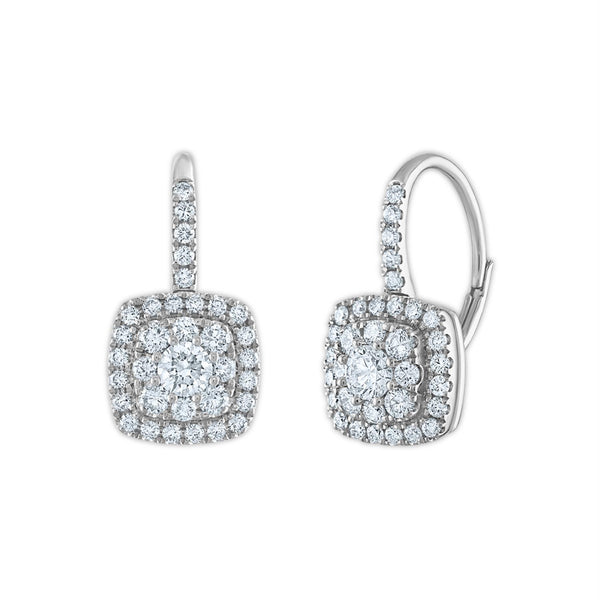 Signature EcoLove 1-1/10 CTW Lab Grown Diamond Cluster Halo Cushion Shaped Earrings in 14KT White Gold