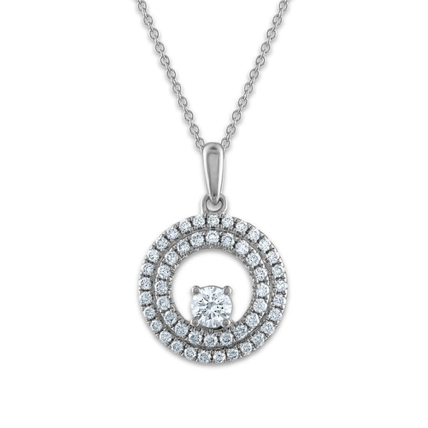 Signature EcoLove 3/4 CTW Lab Grown Diamond Halo Fashion Circle 18" Pendant in 14KT White Gold