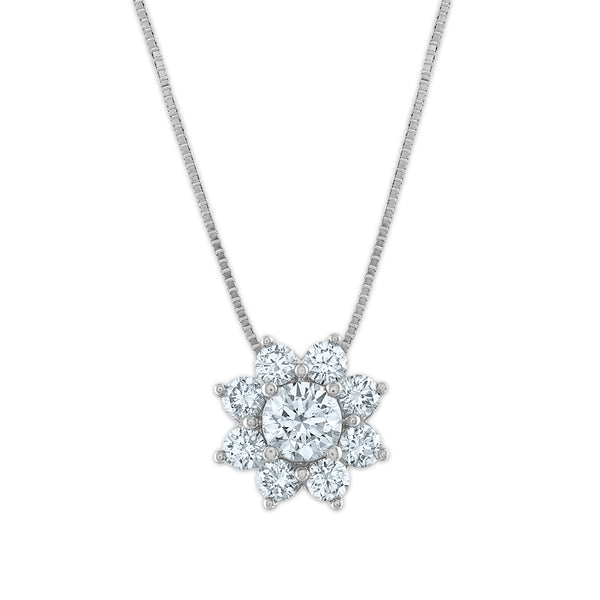 Signature EcoLove 3/4 CTW Lab Grown Diamond Fashion Flower Shaped 18" Pendant in 14KT White Gold
