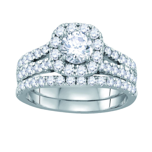 Signature EcoLove 1 3/4 CTW Lab Grown Diamond Halo Bridal Set Ring in 14KT White Gold