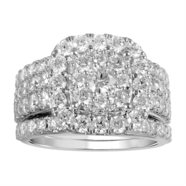Signature EcoLove 3 CTW Lab Grown Diamond Cluster Halo Bridal Set Ring in 14KT White Gold