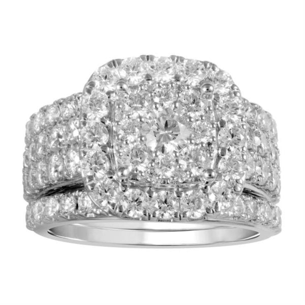 Signature EcoLove 3 CTW Lab Grown Diamond Cluster Halo Bridal Set Ring in 14KT White Gold