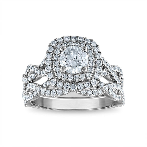 Signature EcoLove 1 3/4 CTW Lab Grown Diamond Halo Bridal Set Ring in 14KT White Gold