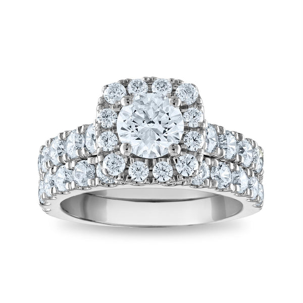 Signature EcoLove Diamond Dreams 3 CTW Lab Grown Diamond Halo Bridal Set Ring in 14KT White Gold