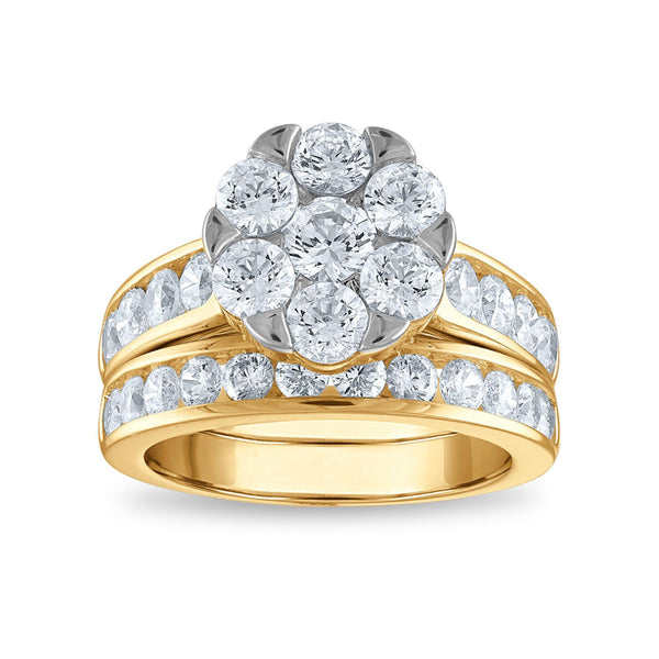 Signature EcoLove 2 CTW Lab Grown Diamond Cluster Bridal Set Ring in 14KT Yellow Gold