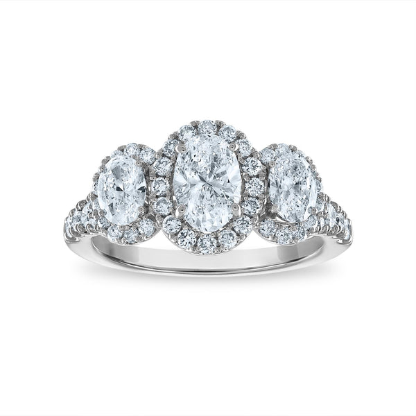 Signature EcoLove 2 CTW Lab Grown Diamond Anniversary Halo Three Stone Ring in 14KT White Gold
