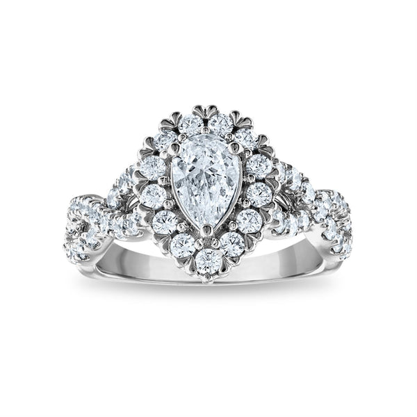 Signature EcoLove 1 5/8 CTW Lab Grown Diamond Halo Engagement Pear Shaped Ring in 14KT White Gold