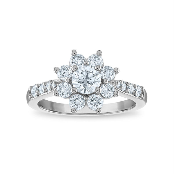 Signature EcoLove 1 1/3 CTW Lab Grown Diamond Engagement Flower Shaped Ring in 14KT White Gold