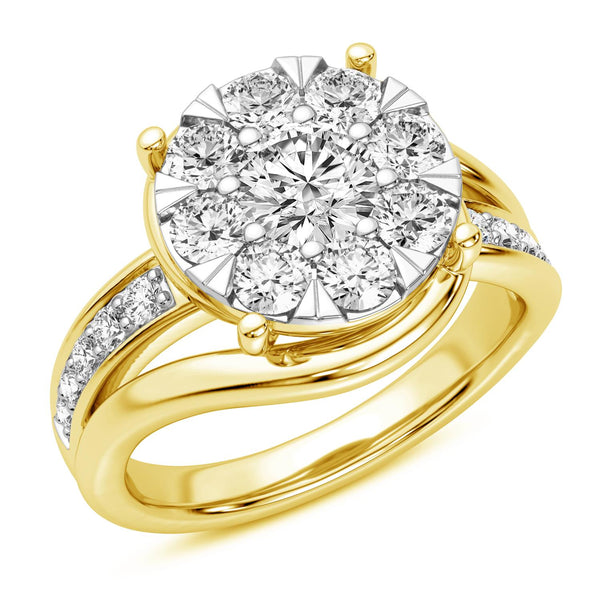 Signature EcoLove 1 1/2 CTW Lab Grown Diamond Cluster Engagement Ring in 14KT Yellow Gold