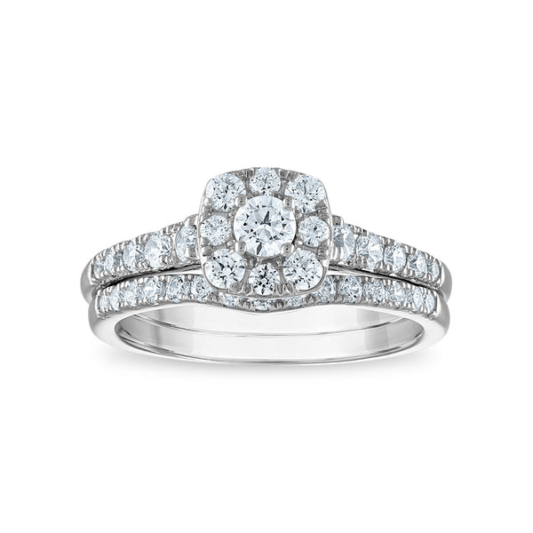 LoveSong EcoLove 9/10 CTW Lab Grown Diamond Halo Bridal Set in 10KT White Gold