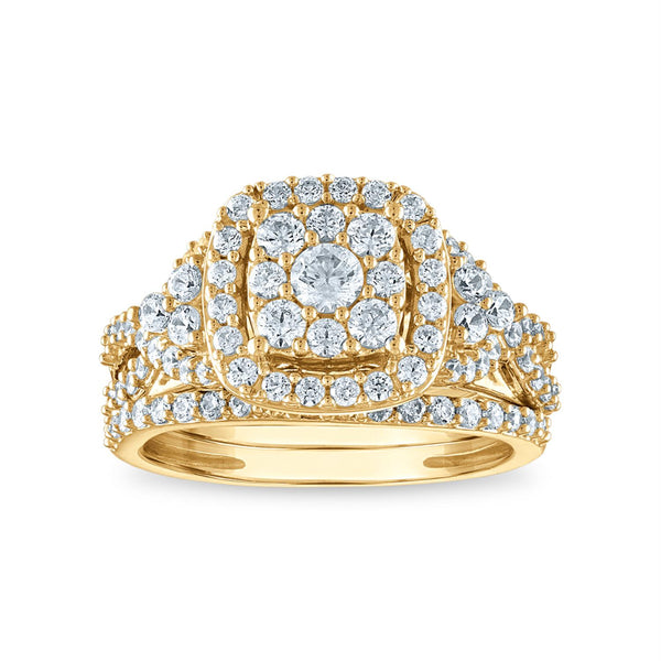 LoveSong EcoLove 1-3/8 CTW Lab Grown Diamond Halo Bridal Set in 10KT Yellow Gold