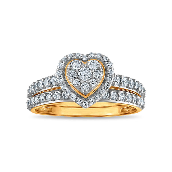 LoveSong EcoLove 3/4 CTW Lab Grown Diamond Heart Halo Cluster Bridal Set in 10KT Yellow Gold