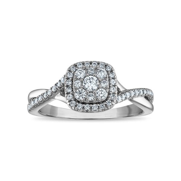 LoveSong EcoLove 3/8 CTW Lab Grown Diamond Halo Promise Ring in Rhodium Plated Sterling Silver