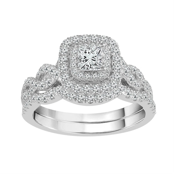 LoveSong 88 1 CTW Diamond Halo Bridal Set Ring in 14KT White Gold