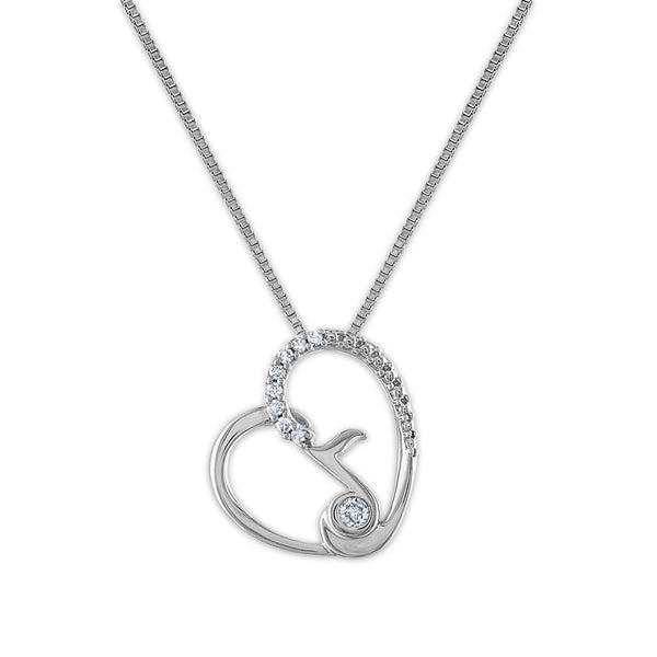 LoveSong 1/14 CTW Diamond Heart Fashion 18" Pendant in Rhodium Plated Sterling Silver