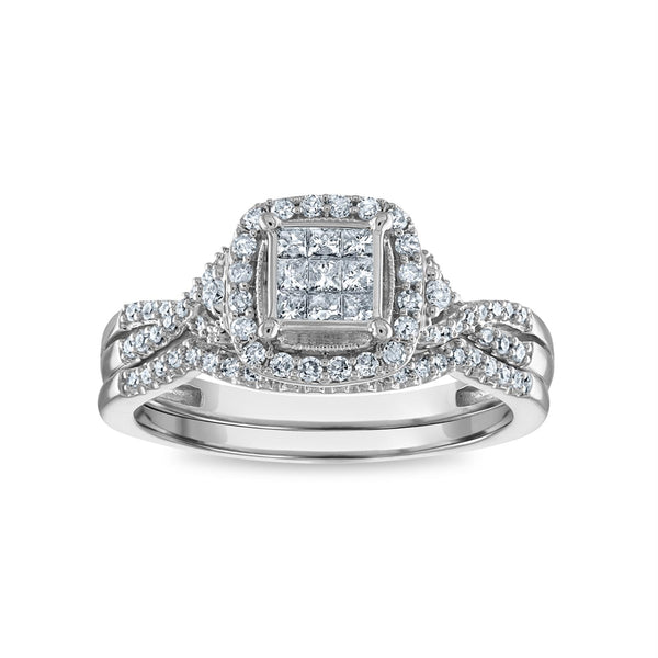 LoveSong 1/2 CTW Diamond Halo Bridal Set Ring in 10KT White Gold