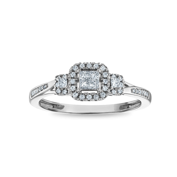 LoveSong 1/4 CTW Diamond Halo Promise Cushion Ring in 10KT White Gold