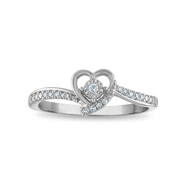LoveSong 1/10 CTW Diamond Promise Heart Ring in Rhodium Plated Sterling Silver