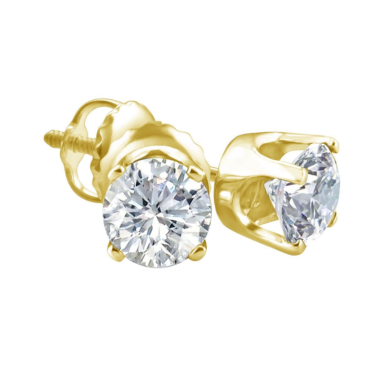 Royale 3/4 CTW Natural Diamond Solitaire Stud Earrings in 14KT Yellow Gold