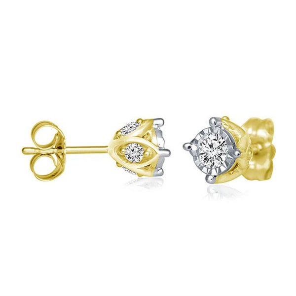 1/2 CTW Diamond Solitaire Illusion Set Stud Earrings in 10KT Yellow Gold