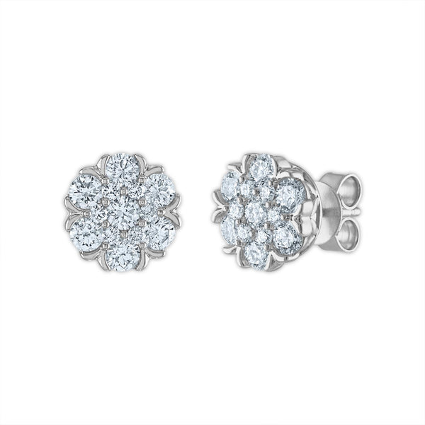 EcoLove 1-1/2 CTW Lab Grown Diamond Cluster Stud Flower Shaped Earrings in 14KT White Gold