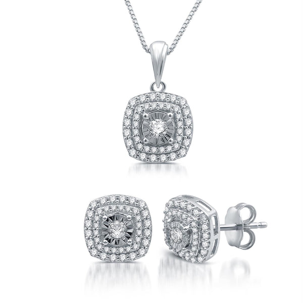 EcoLove 1 CTW Diamond Halo Cushion Shape Pendant in 10KT White Gold