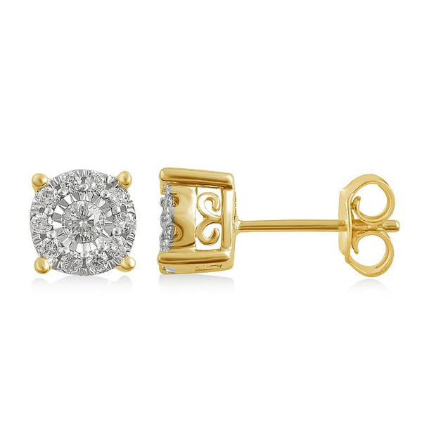 1/3 CTW Diamond Cluster Stud Earrings in 10KT Yellow Gold