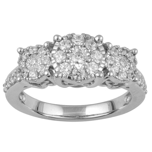 3/4 CTW Diamond Three Stone Cluster Ring in 10KT White Gold