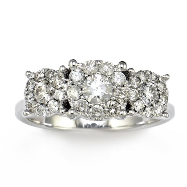 1/2 CTW Diamond Three Stone Cluster Ring in 14KT White Gold