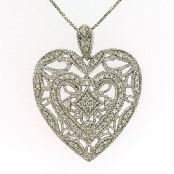 1/2 CTW Diamond Filigree Heart Pendant in Sterling Silver