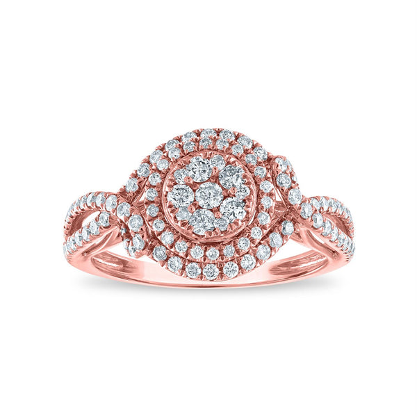 3/4 CTW Diamond Cluster Engagement 7" Ring in 14KT Rose Gold