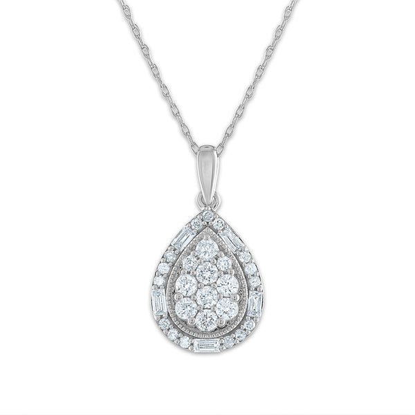 1/2 CTW Diamond Cluster Pear Shape 18" Pendant in 10KT White Gold