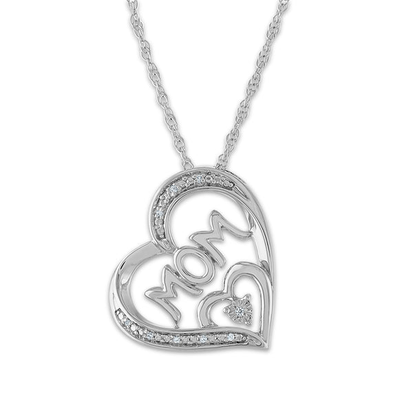 Diamond Accent 18" Mom Pendant in Sterling Silver