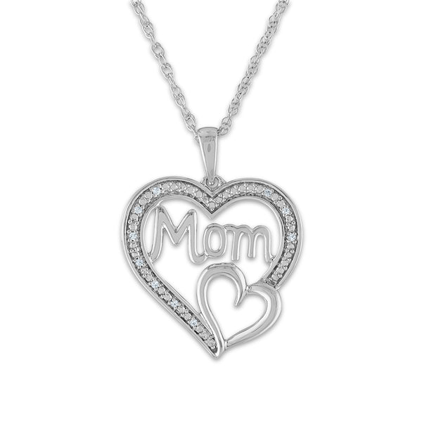 Diamond Accent 18" Mom Pendant in Sterling Silver