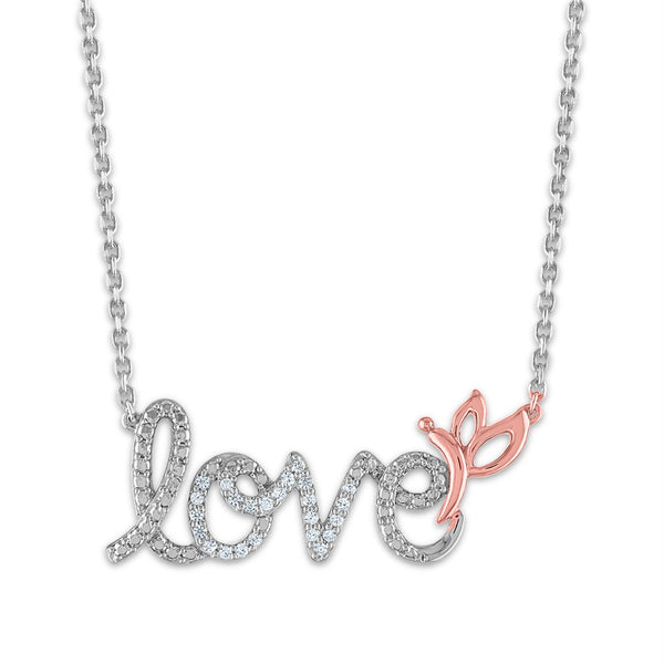 1/12 CTW Diamond Butterfly Necklace in 10KT White Gold Plated Sterling Silver