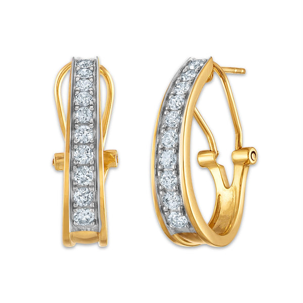 1 CTW Diamond Hoop Earrings in 10KT Yellow Gold