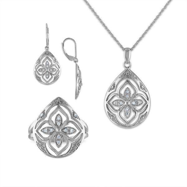 1/4 CTW Diamond 18" Pendant Ring Earrings Set in Sterling Silver