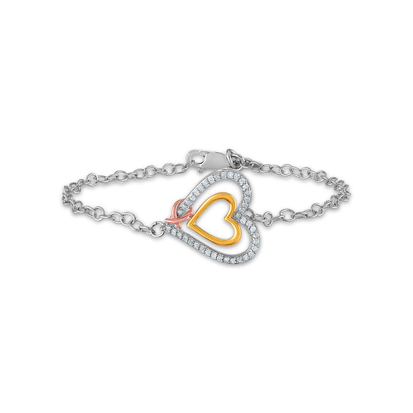 1/5 CTW Diamond 7" Heart Bracelet in Tri-Color Sterling Silver